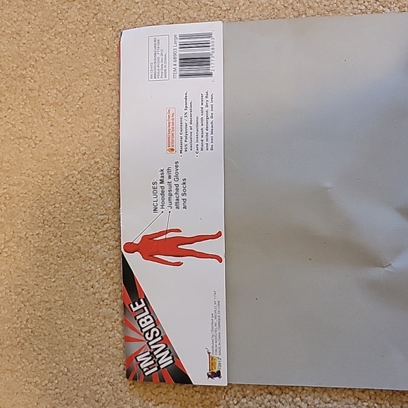 Red costume I'm Invisible Kids bodysuit mask/jumpsuit/gloves socks orig pkg Sz L - Picture 4 of 10